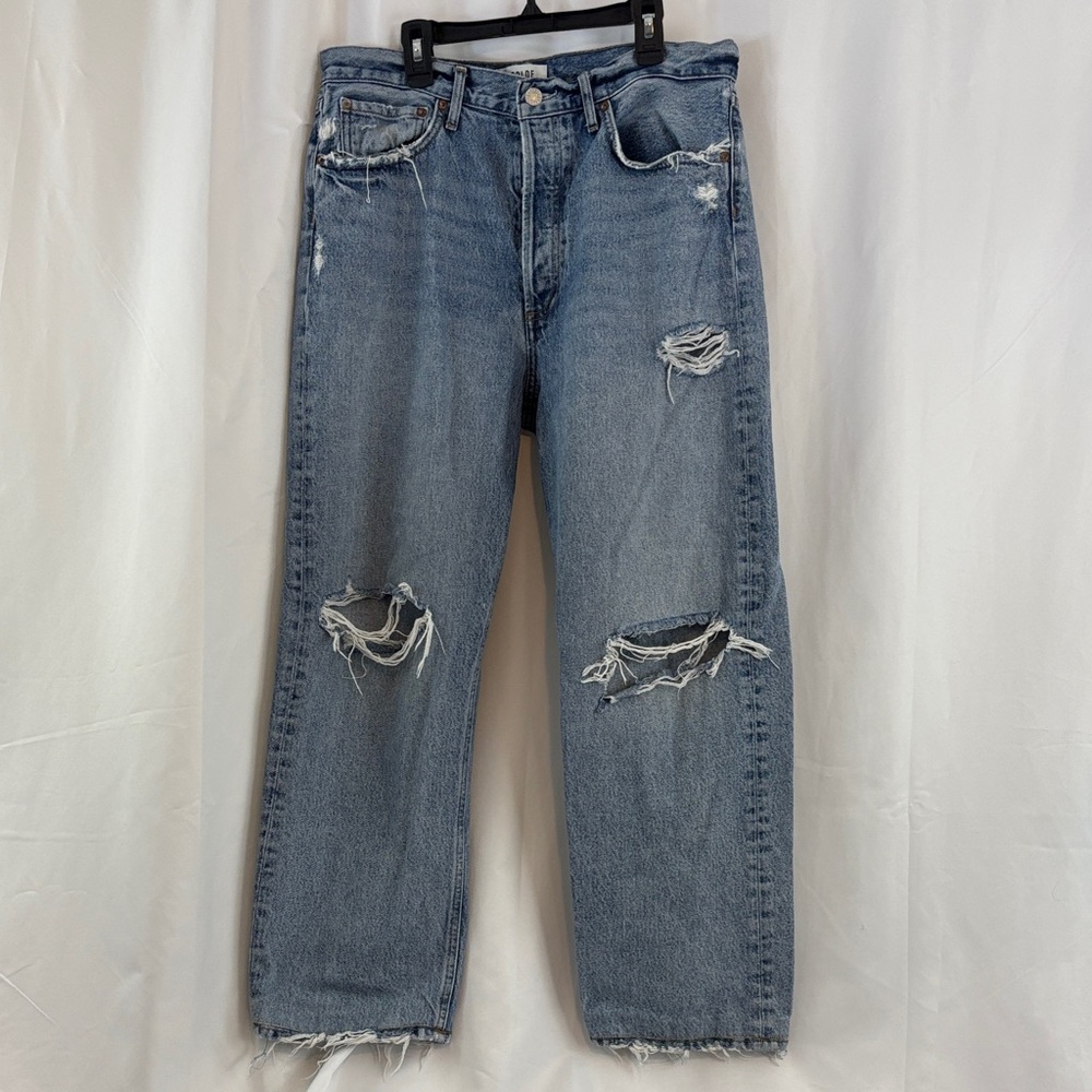GUC AGOLDE sz29 ‘90’s Jeans’ Relaxed Fit Distressed Blue Denim Crop Jeans…